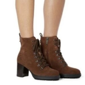 Aquatalia Ihana Suede Water Resistant Lace Up Heeled Boots Size 8 Brown.